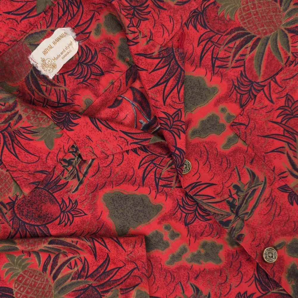 Vintage Royal Hawaiian Shirt Mens Large Red Pineapple Made Hawaii Button Up